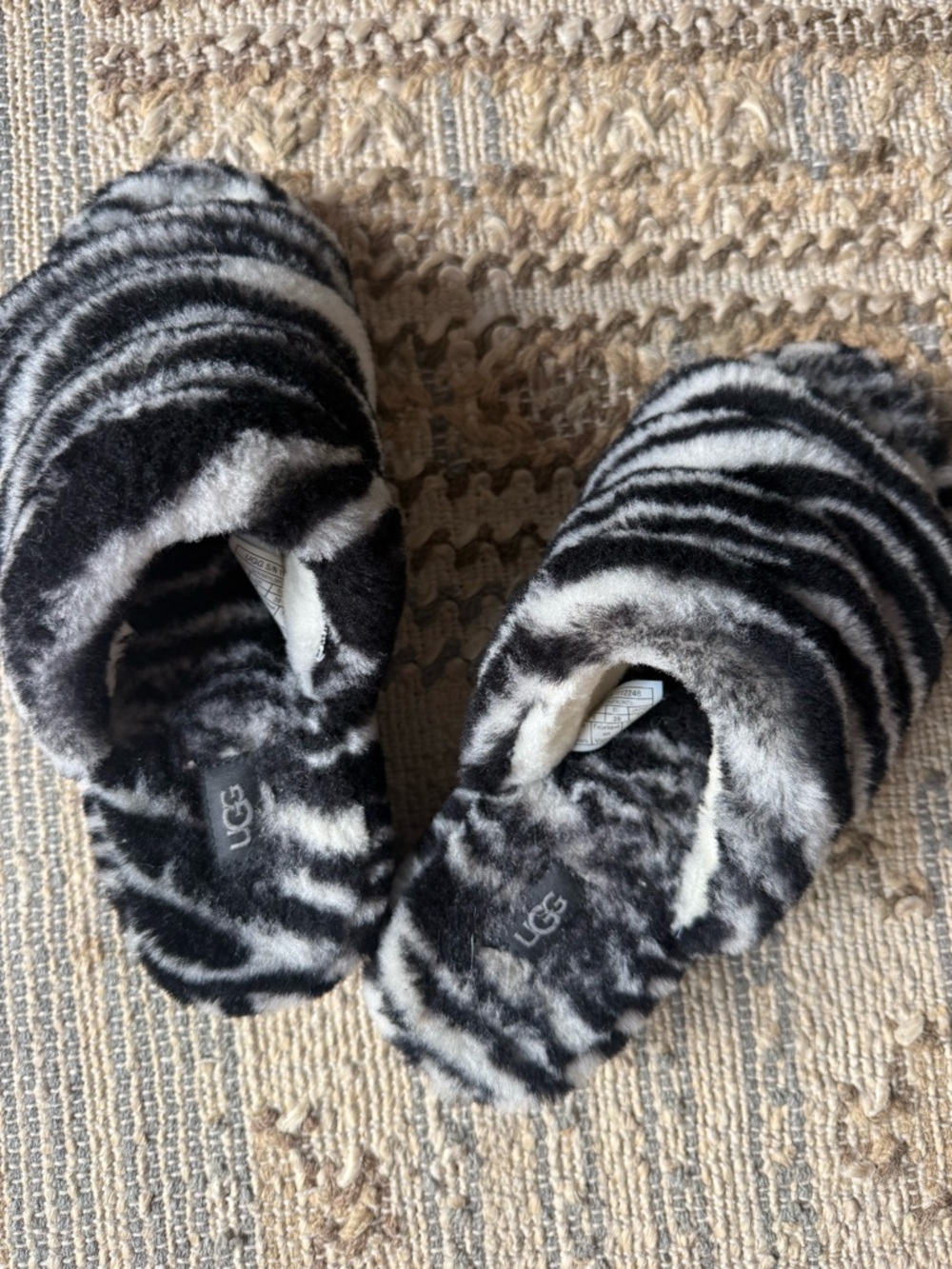 UGG Faux Fur Zebra Print Slide Slippers - Picture 3 of 8
